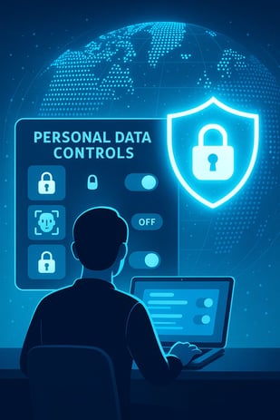 Man managing digital privacy settings and data controls, representing security in the evolution of the web.